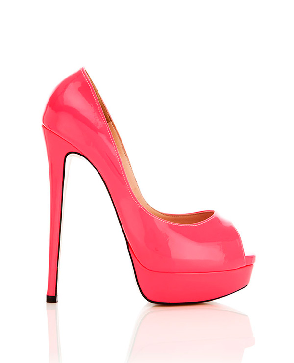 Shoes : 'L.A' Hot Pink Peep-Toe Leather High Heeled Pumps