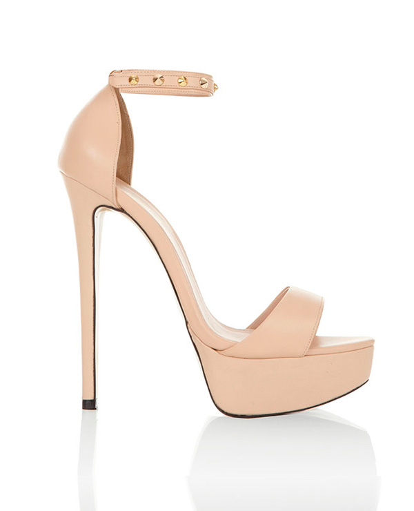 Shoes : Heels : 'Tamar' Nude Studded Real Leather Heels